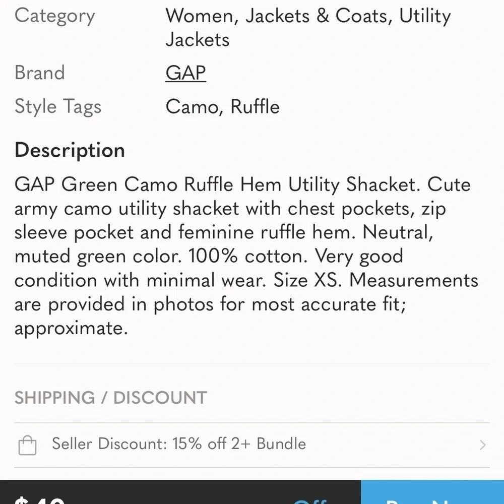 Gap Camo Raw Edge Ruffle Hem Utility Jacket Size XS - Picture 5 of 5